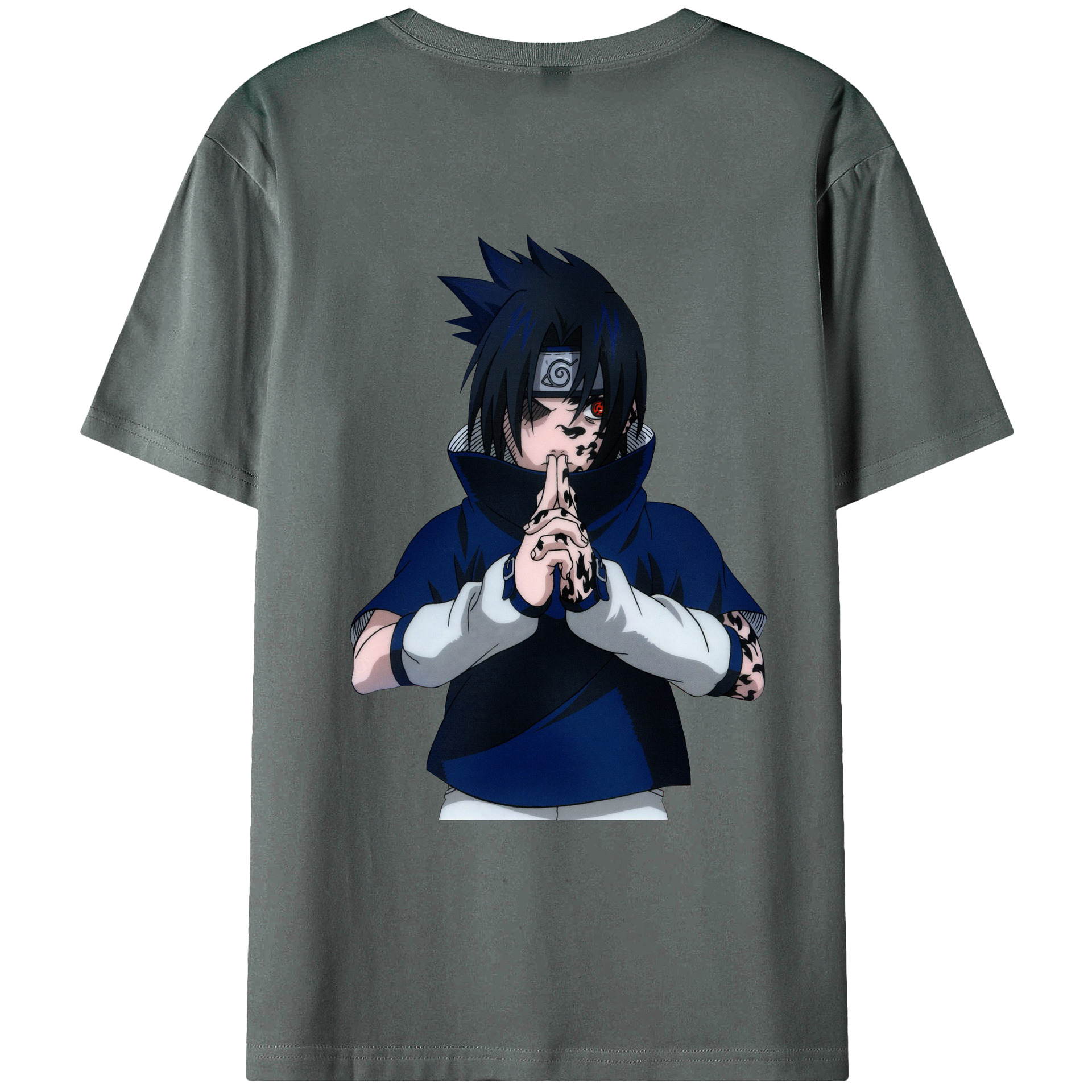 （画像用） NARUTO -ナルト- うちは サスケ Uchiha Sasuke 綿100％ メンズ半袖Tシャツ（バックプリント） 通気性